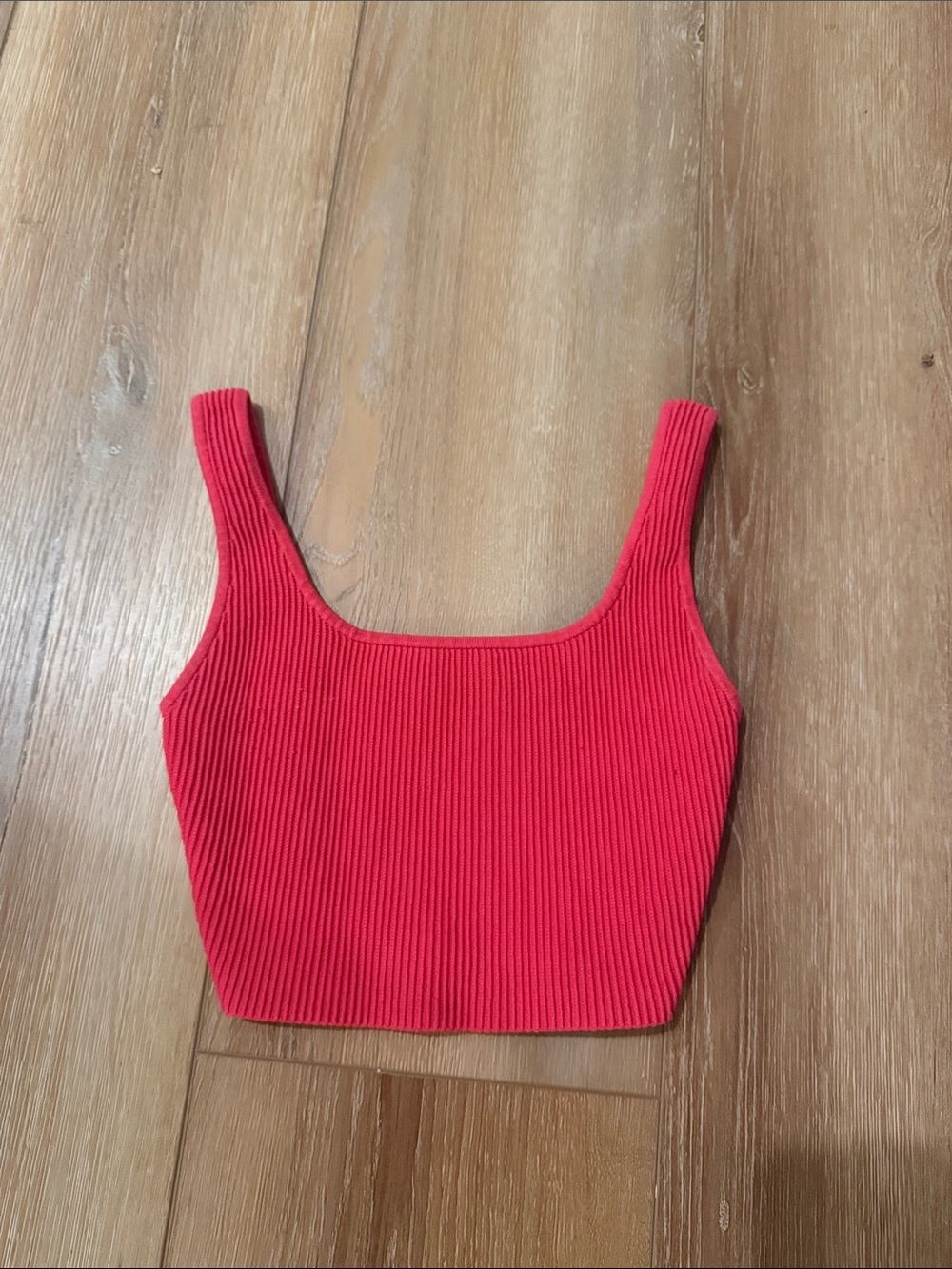 Ribbed Square-Neck Crop Tank Top in Pink